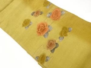 手織り紬汕頭相良刺繍ヱ霞に花葉模様名古屋帯